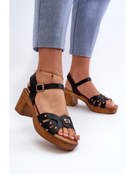 Women's High Heel Sandals in Black Faux Leather Assames