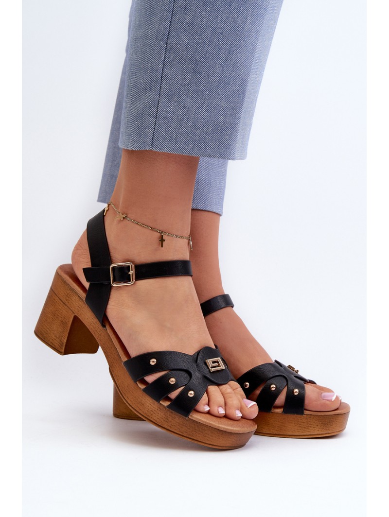 Women's High Heel Sandals in Black Faux Leather Assames