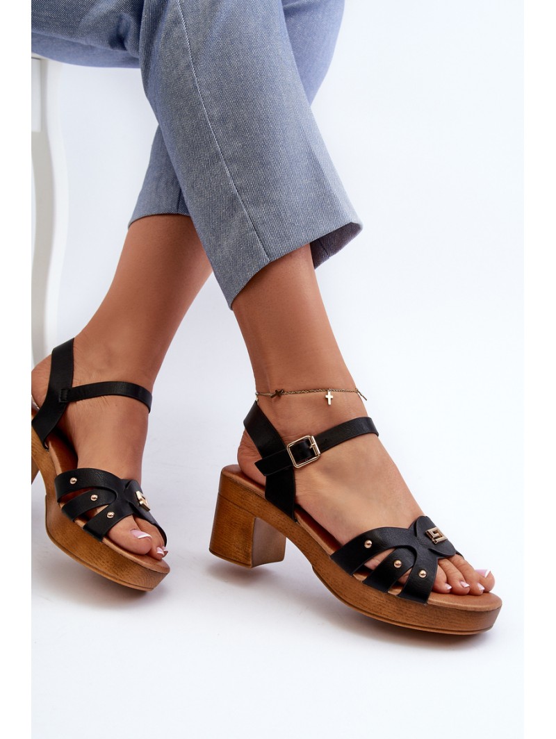 Women's High Heel Sandals in Black Faux Leather Assames