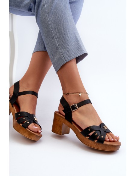 Women's High Heel Sandals in Black Faux Leather Assames