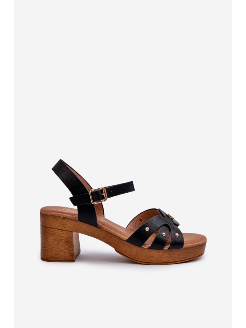 Women's High Heel Sandals in Black Faux Leather Assames