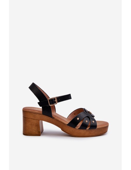 Women's High Heel Sandals in Black Faux Leather Assames