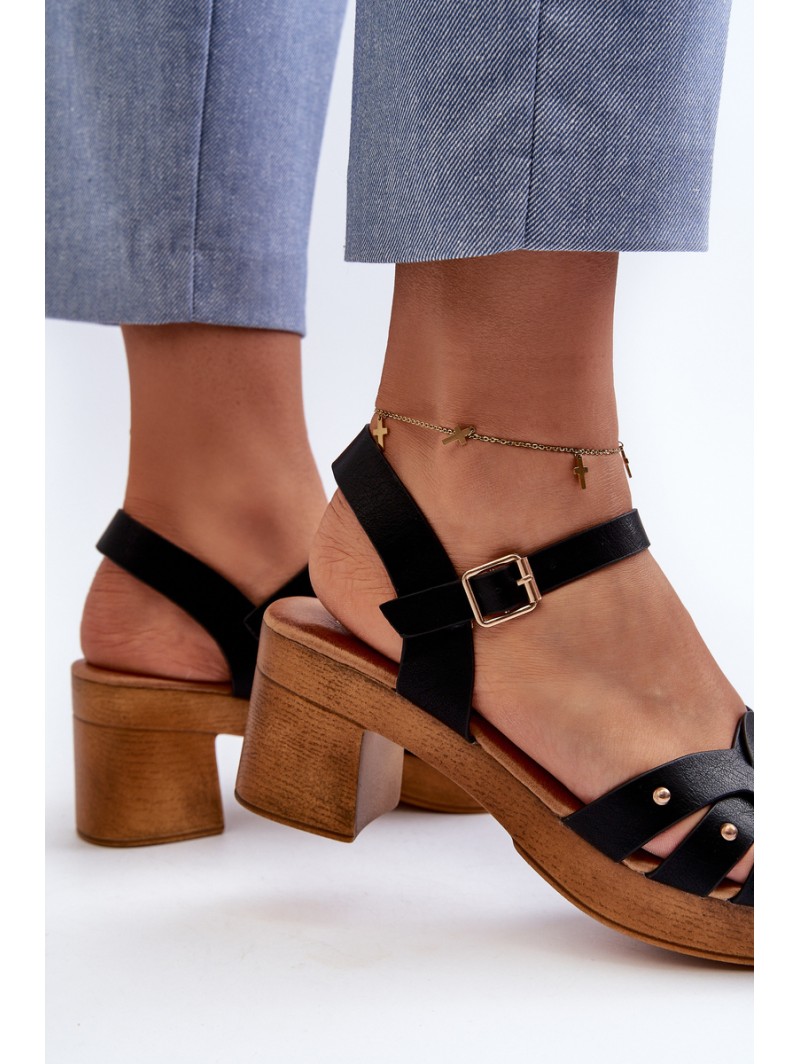 Women's High Heel Sandals in Black Faux Leather Assames