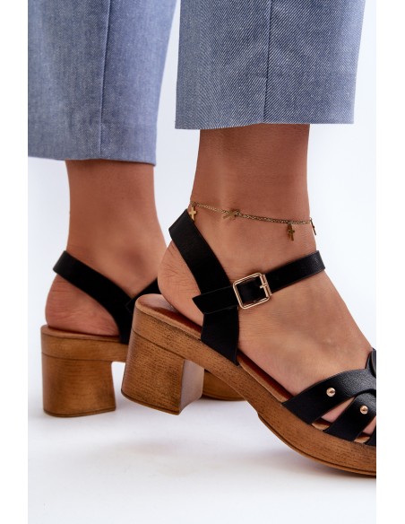Women's High Heel Sandals in Black Faux Leather Assames