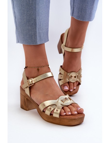 Women's High Heel Sandals in Gold Eco Leather Assames