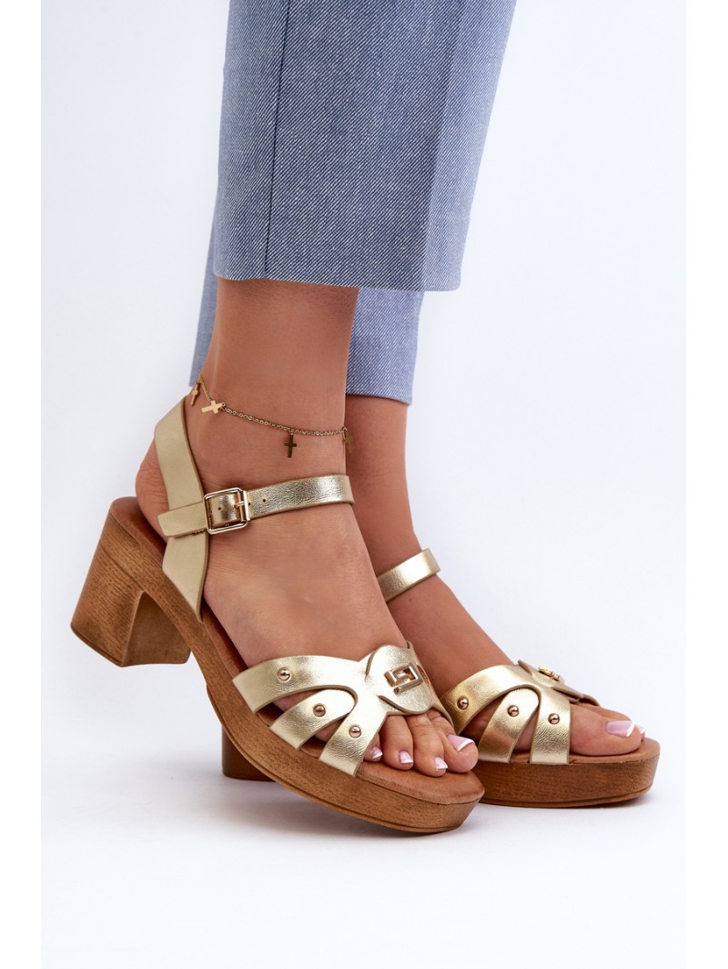 Women's High Heel Sandals in Gold Eco Leather Assames