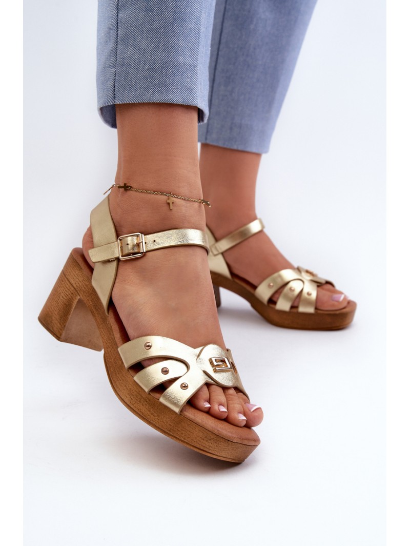 Women's High Heel Sandals in Gold Eco Leather Assames