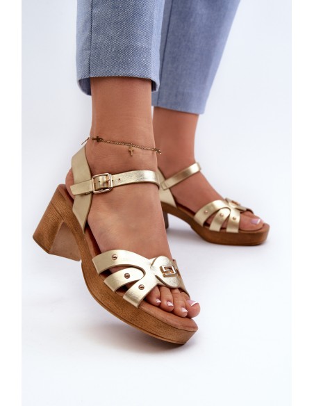Women's High Heel Sandals in Gold Eco Leather Assames