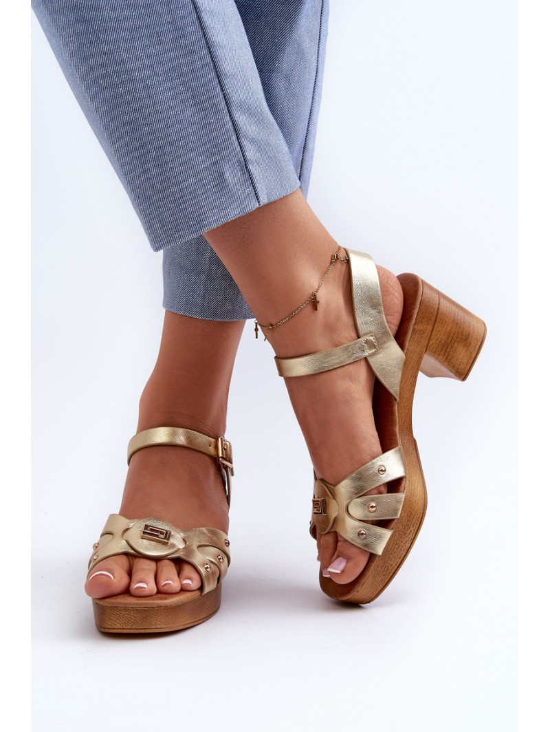 Women's High Heel Sandals in Gold Eco Leather Assames