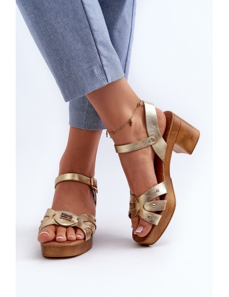 Women's High Heel Sandals in Gold Eco Leather Assames