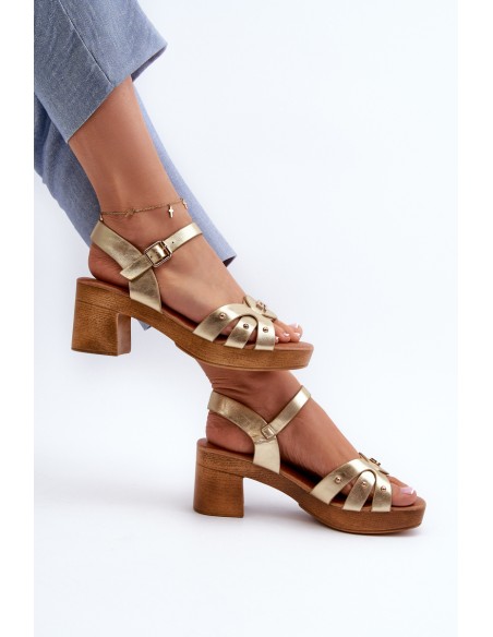 Women's High Heel Sandals in Gold Eco Leather Assames