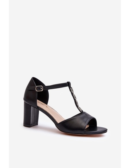 Women's Sandals with High Heel and Decorative Eco Leather Strap Black Triavera