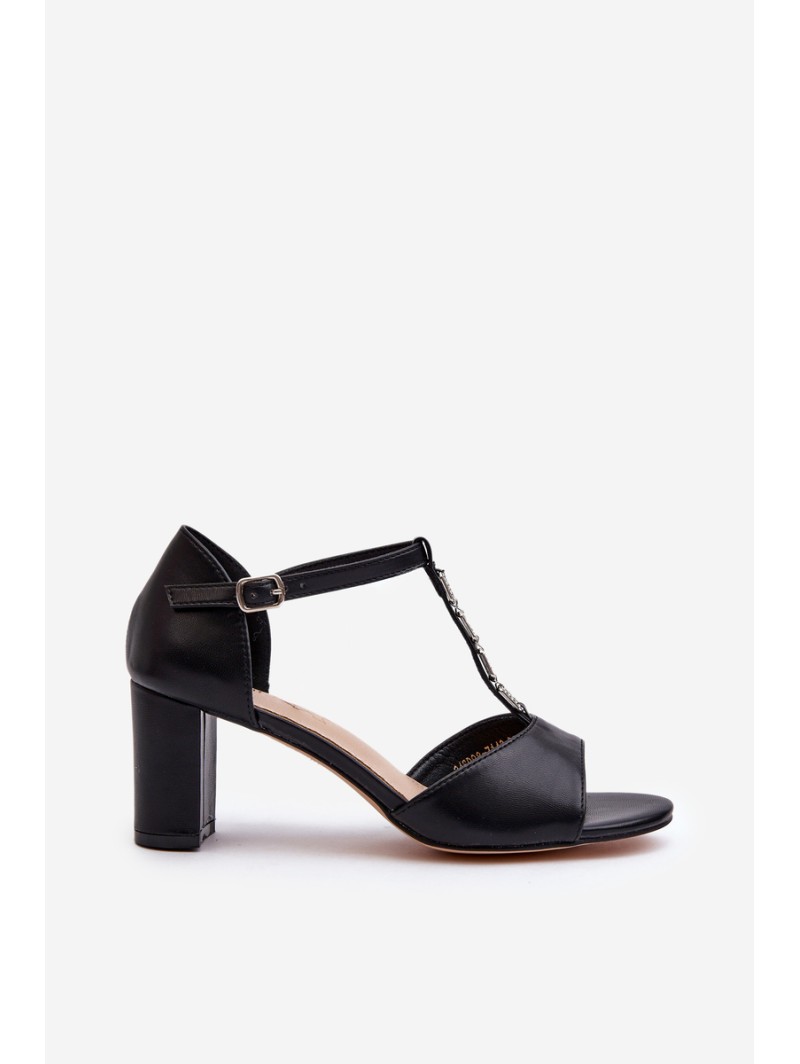 Women's Sandals with High Heel and Decorative Eco Leather Strap Black Triavera