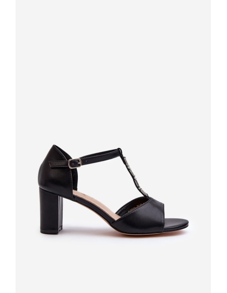Women's Sandals with High Heel and Decorative Eco Leather Strap Black Triavera