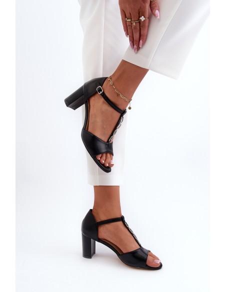 Women's Sandals with High Heel and Decorative Eco Leather Strap Black Triavera