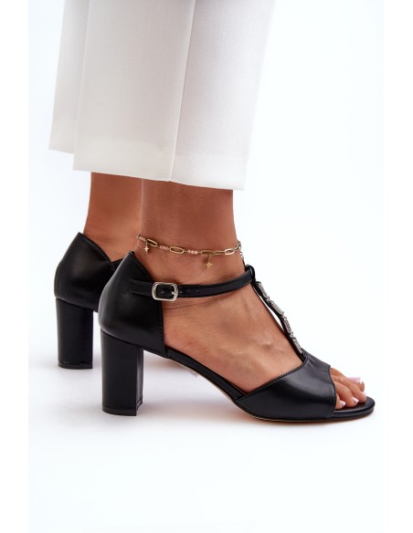 Women's Sandals with High Heel and Decorative Eco Leather Strap Black Triavera