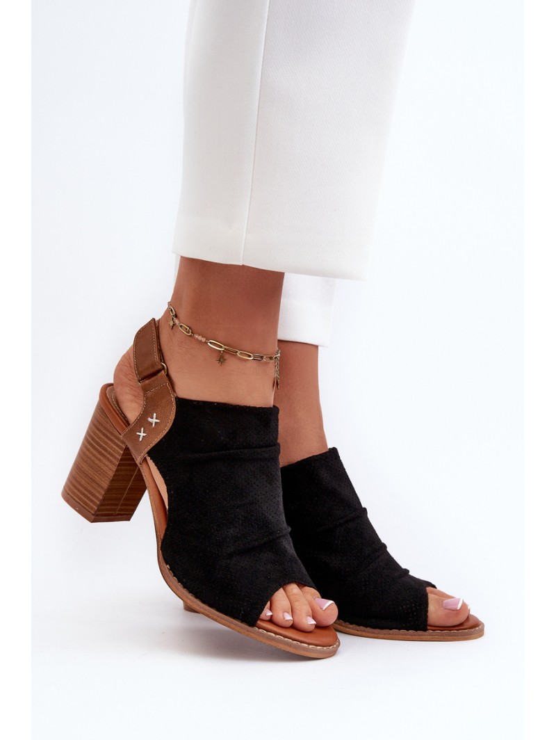 Women's Black Cut-out Heeled Sandals Rosca