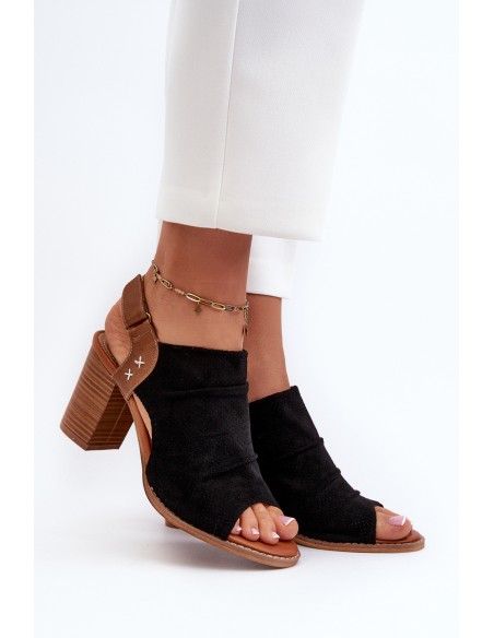 Women's Black Cut-out Heeled Sandals Rosca