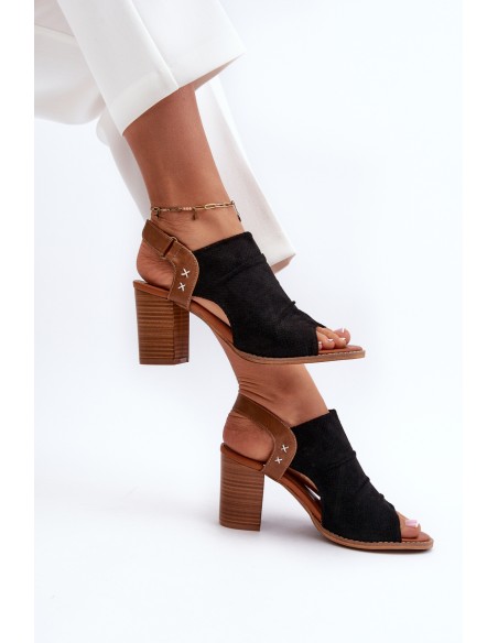 Women's Black Cut-out Heeled Sandals Rosca