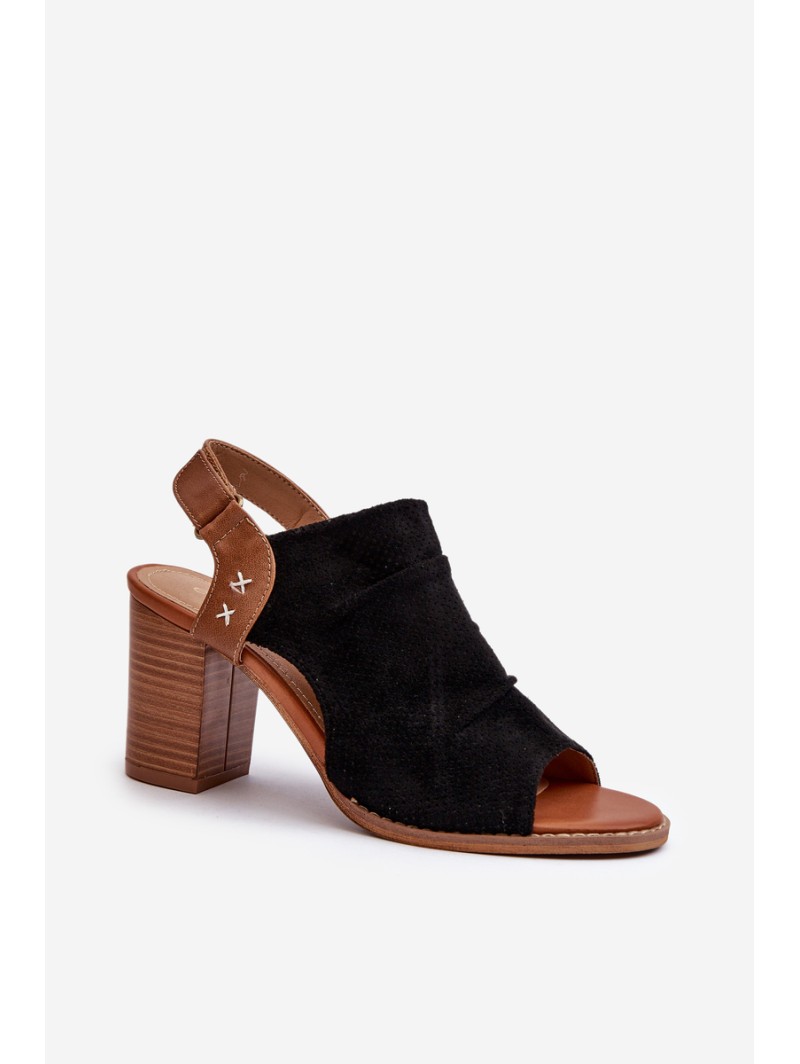 Women's Black Cut-out Heeled Sandals Rosca