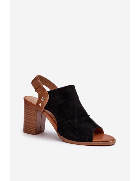 Women's Black Cut-out Heeled Sandals Rosca