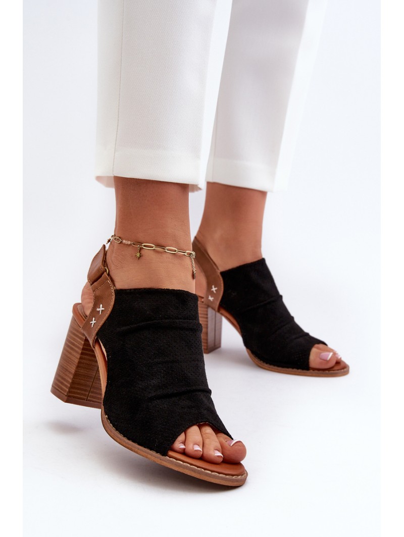 Women's Black Cut-out Heeled Sandals Rosca