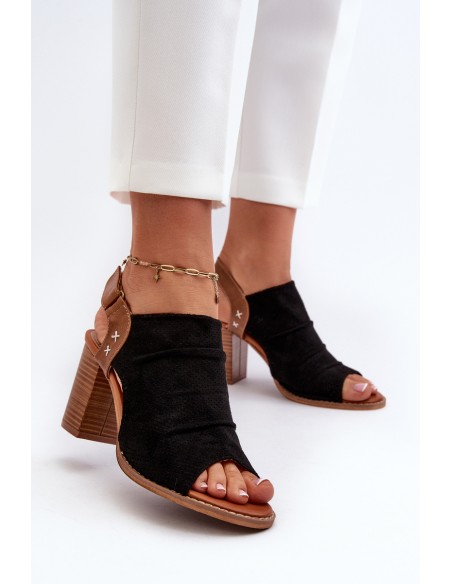 Women's Black Cut-out Heeled Sandals Rosca