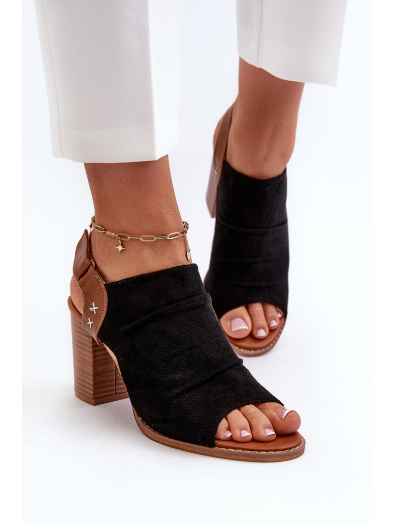 Women's Black Cut-out Heeled Sandals Rosca