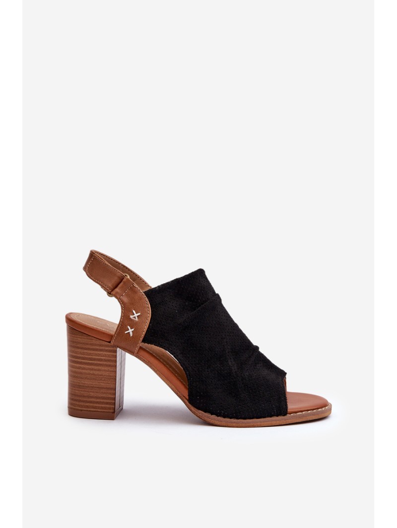 Women's Black Cut-out Heeled Sandals Rosca