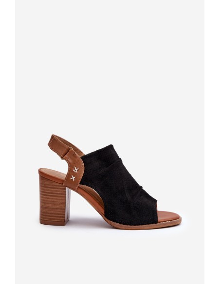 Women's Black Cut-out Heeled Sandals Rosca