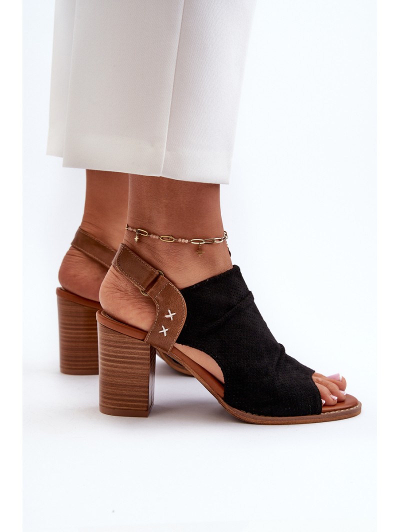 Women's Black Cut-out Heeled Sandals Rosca