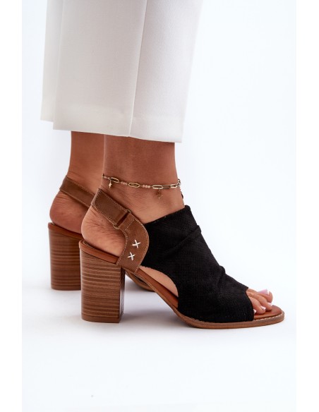 Women's Black Cut-out Heeled Sandals Rosca