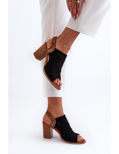 Women's Black Cut-out Heeled Sandals Rosca