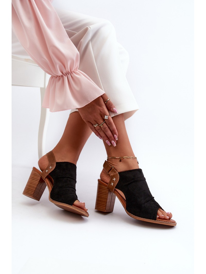 Women's Black Cut-out Heeled Sandals Rosca