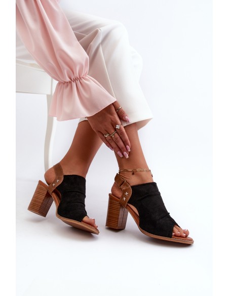 Women's Black Cut-out Heeled Sandals Rosca
