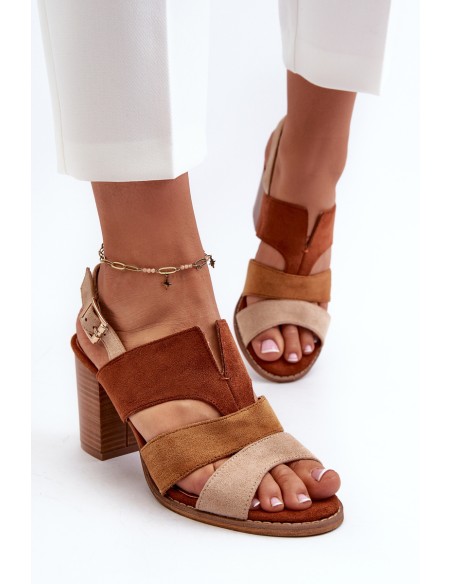 Women's sandals in faux suede on a block heel brown Qutima