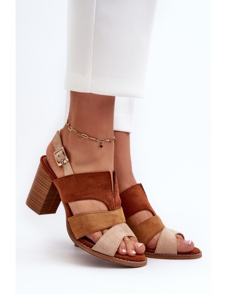 Women's sandals in faux suede on a block heel brown Qutima