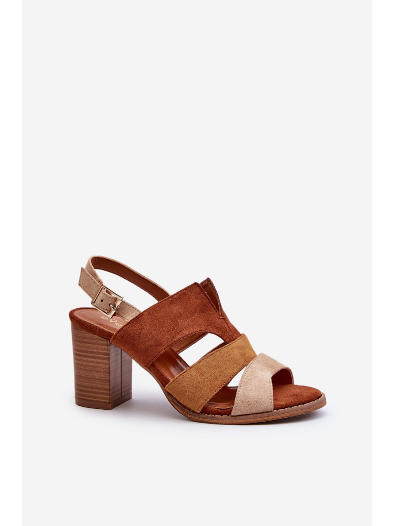 Women's sandals in faux suede on a block heel brown Qutima
