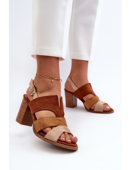 Women's sandals in faux suede on a block heel brown Qutima
