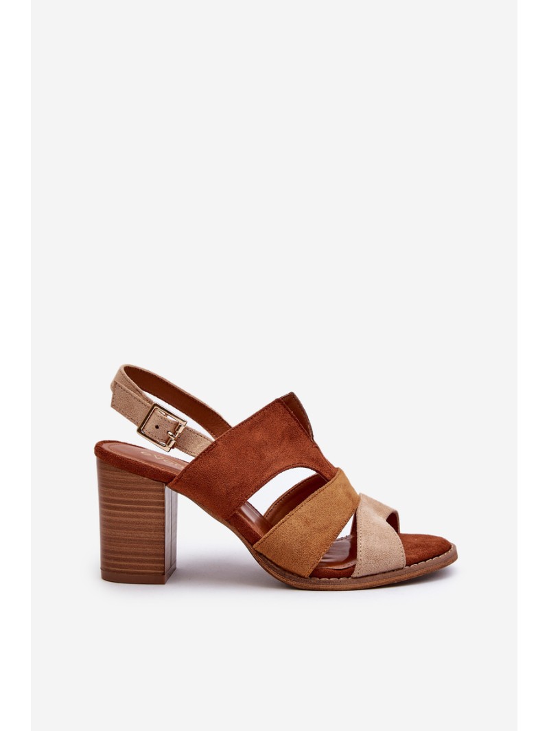 Women's sandals in faux suede on a block heel brown Qutima