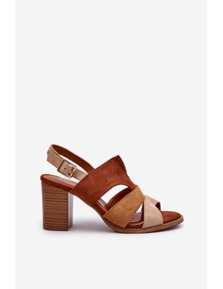 Women's sandals in faux suede on a block heel brown Qutima