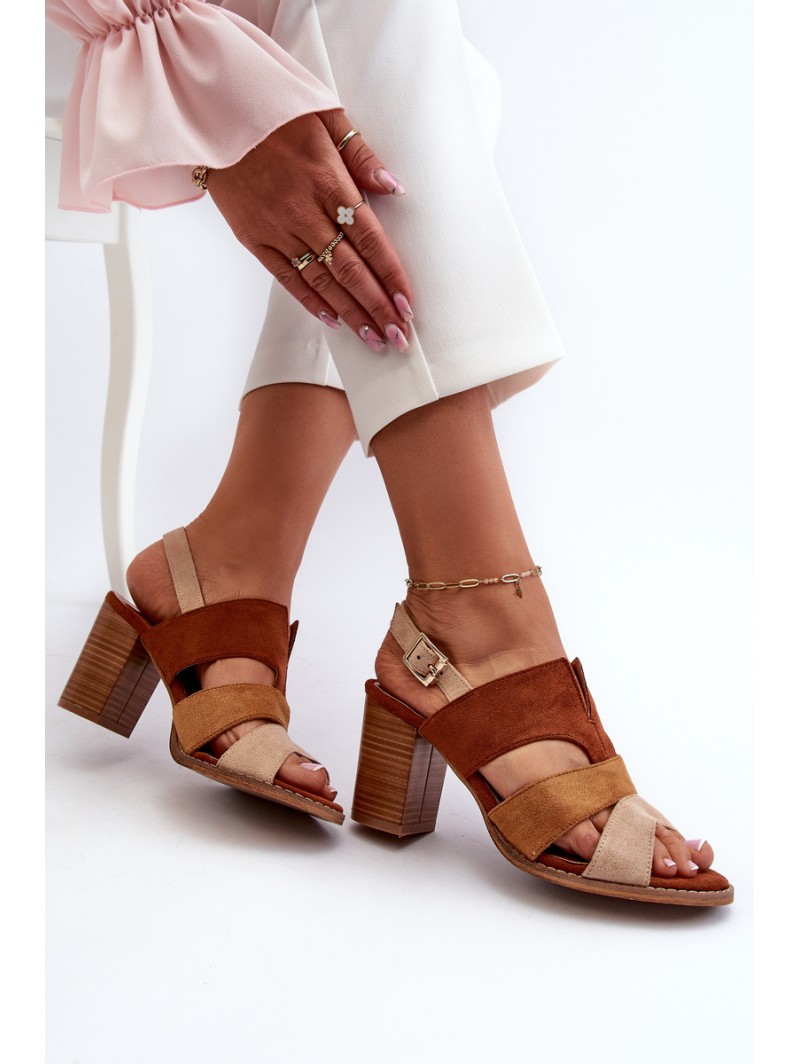 Women's sandals in faux suede on a block heel brown Qutima