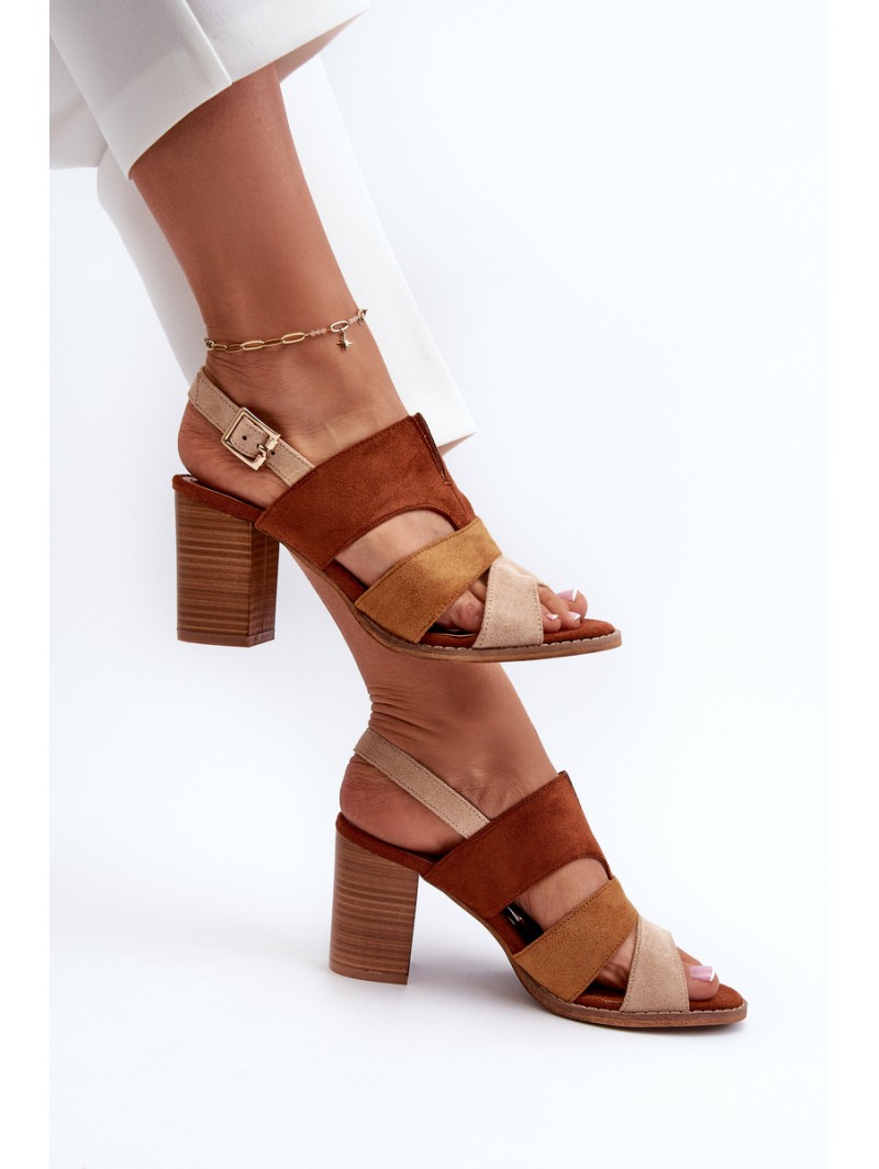 Women's sandals in faux suede on a block heel brown Qutima