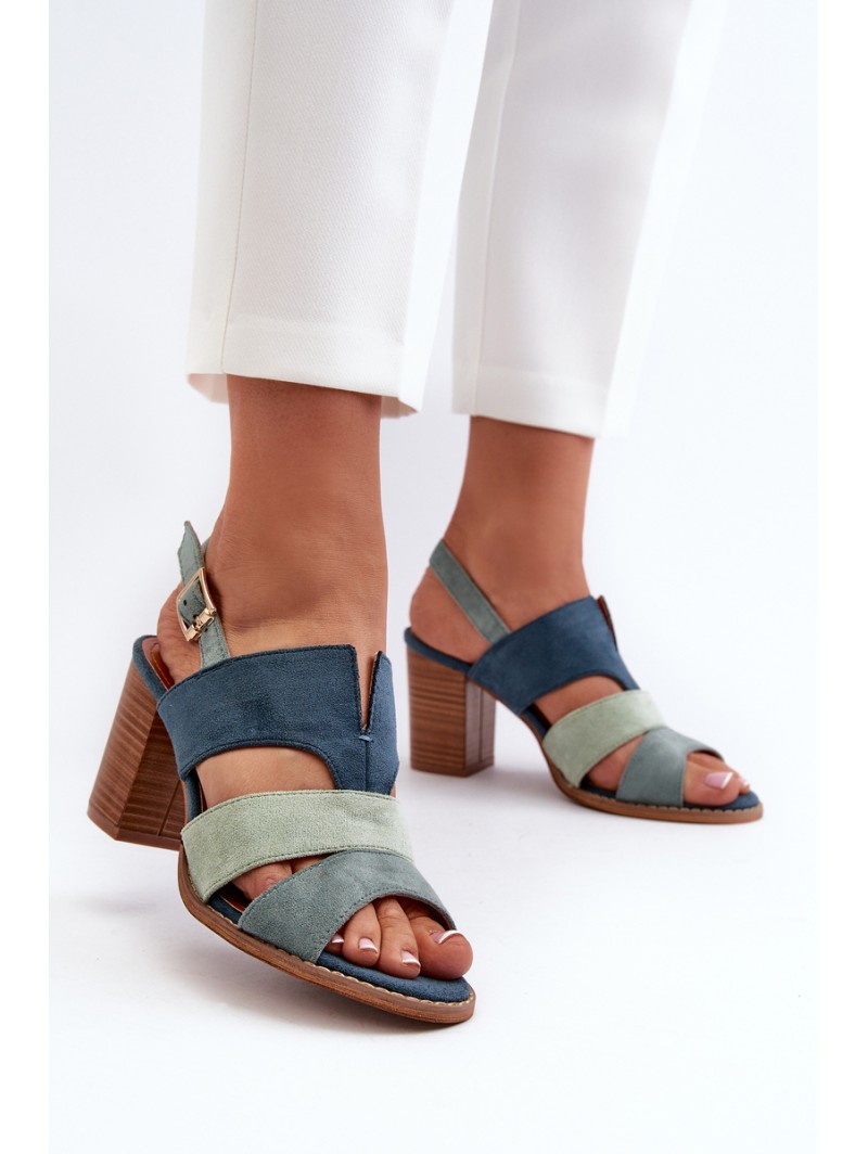 Women's sandals in eco suede on high block heel blue Qutima