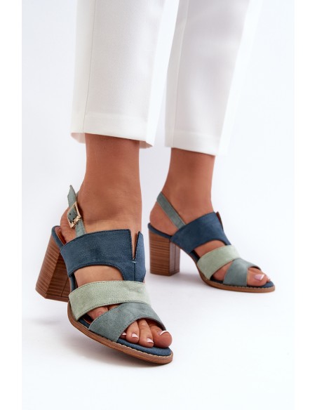 Women's sandals in eco suede on high block heel blue Qutima