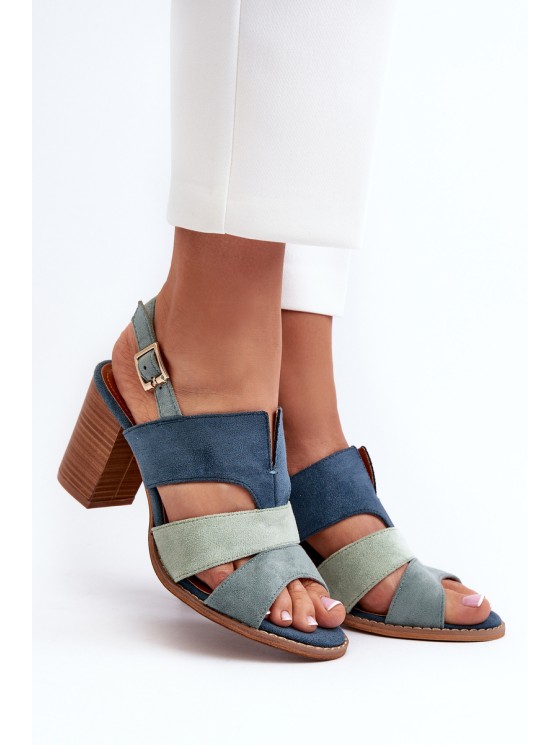 Women's sandals in eco suede on high block heel blue Qutima 2