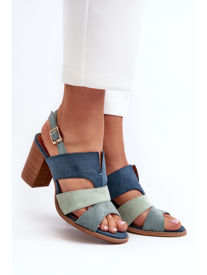 Women's sandals in eco suede on high block heel blue Qutima