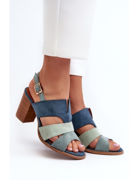 Women's sandals in eco suede on high block heel blue Qutima