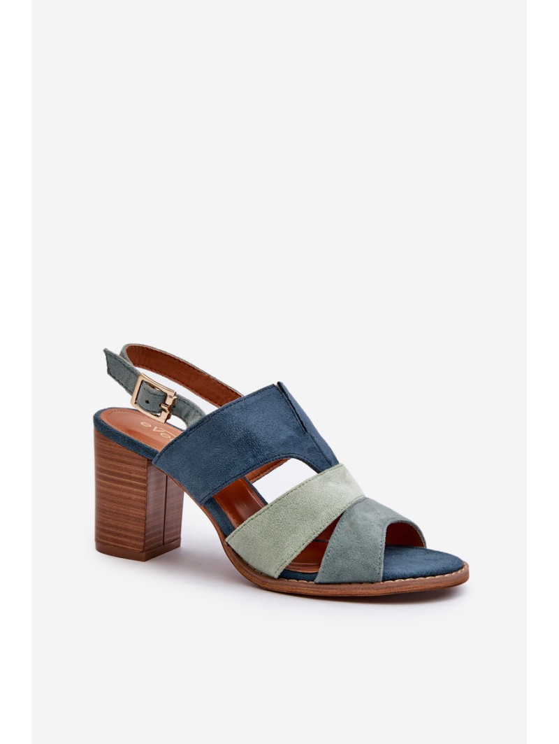 Women's sandals in eco suede on high block heel blue Qutima