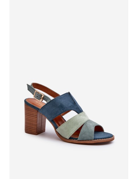 Women's sandals in eco suede on high block heel blue Qutima